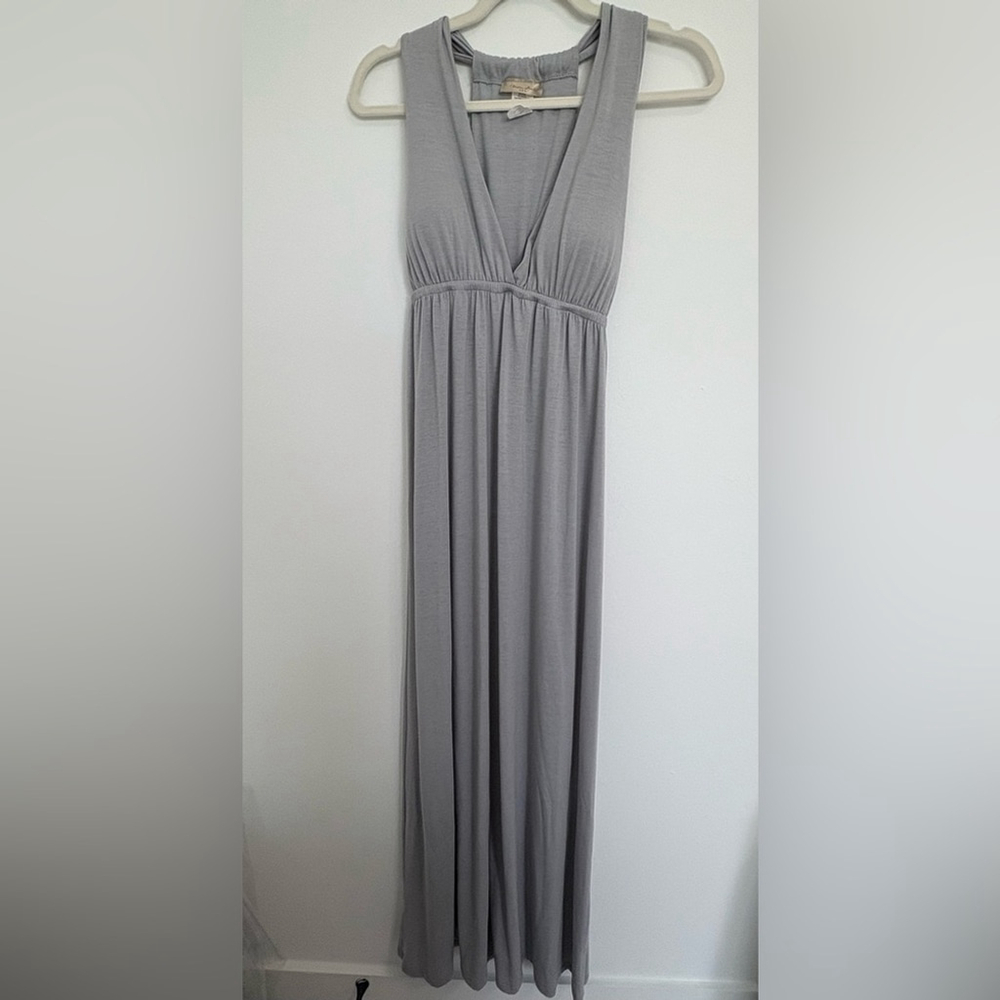 Mon Amie Grecian Maxi Dress Sz S Light Gray EUC